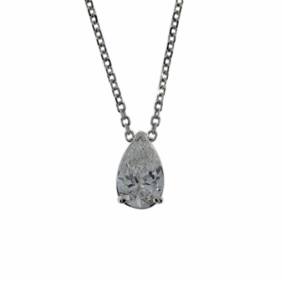 14K Gold 1 Ct Lab Grown Diamond Teardrop Diamond Solitaire Pendant Necklace - Picture 5 of 8